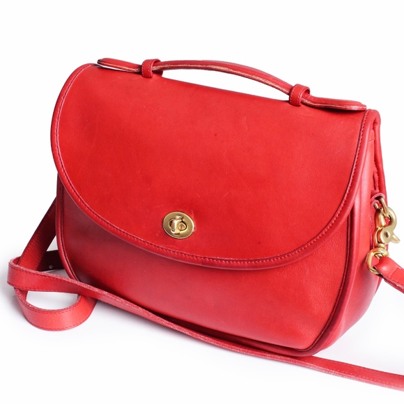 Vintage Coach Plaza Bag Large Red Leather Top Handle Crossbody #9865 1980s - Picture 6 of 17